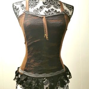 Timjan Design Bamboo Knit & Lace Corset Style Festival Top, Extra Small/Small
